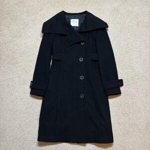 Aritzia Talula Babaton Coat Womens XXS Black Wool Cashmere Funnel Long Overcoat